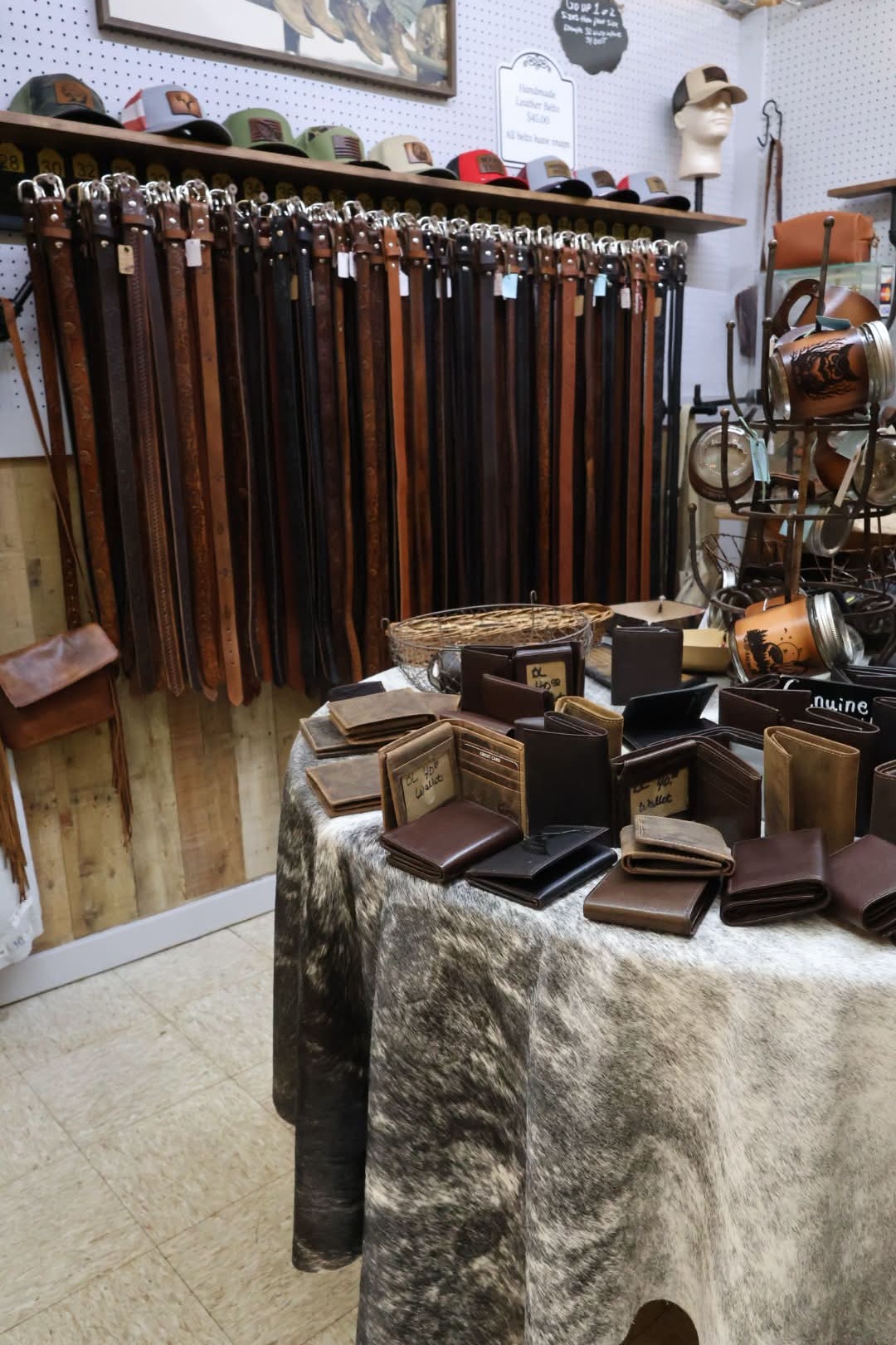 Leather belts and wallets